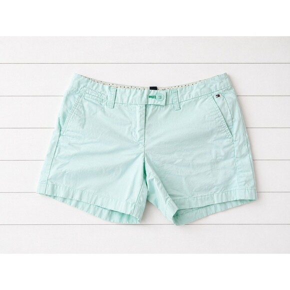 Tommy Hilfiger Pants - Tommy Hilfiger Womens Mint Green Cotton Shorts Size 4 Y2K Preppy Flag Mid Rise